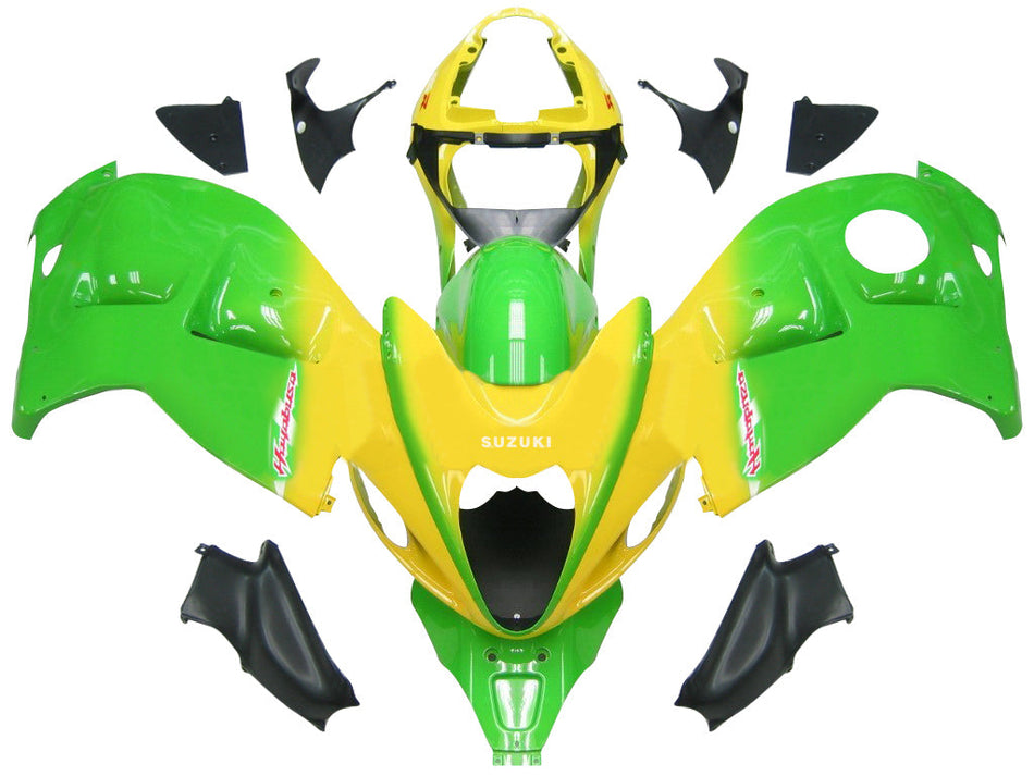 Amotopart Suzuki Hayabusa GSXR1300 1999-2007 Kit de carénage vert et jaune