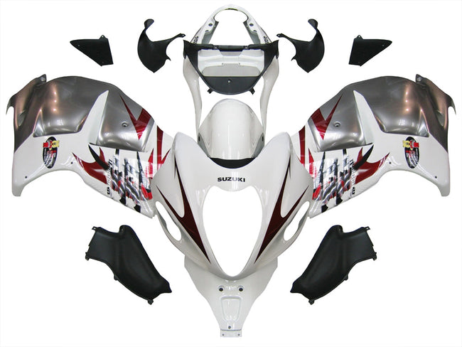 Amotopart Suzuki Hayabusa GSXR1300 1999-2007 Verkleidung Multi White & Sliver Kit