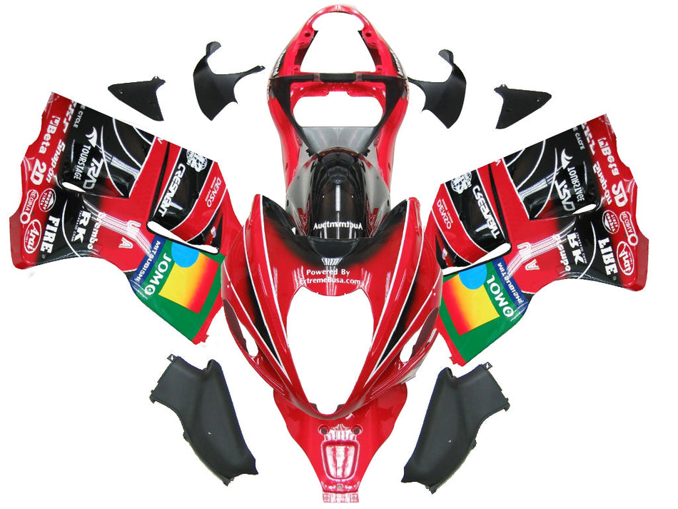 Amotopart Suzuki Hayabusa GSXR1300 1999-2007 Carénage Multi Rouge &amp; Noir Kit