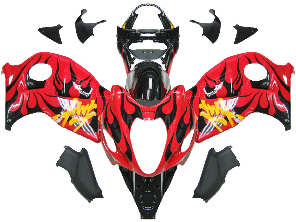 Amotopart Suzuki Hayabusa GSXR1300 1999-2007 Verkleidung Red & Balck Flame Kit