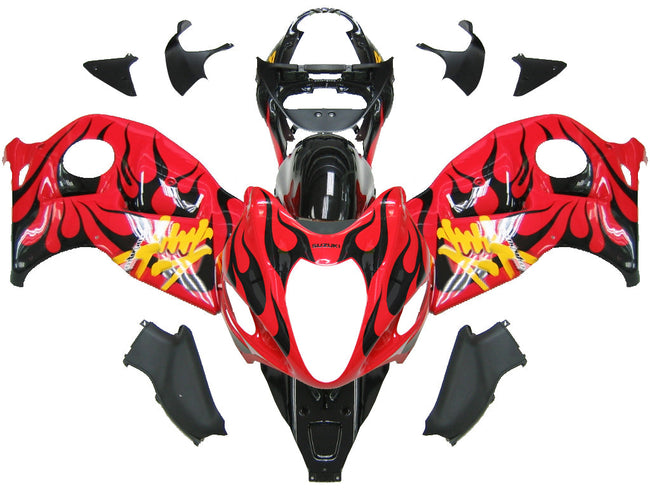 Amotopart Suzuki Hayabusa GSXR1300 1999-2007 Verkleidung Red & Balck Flame Kit