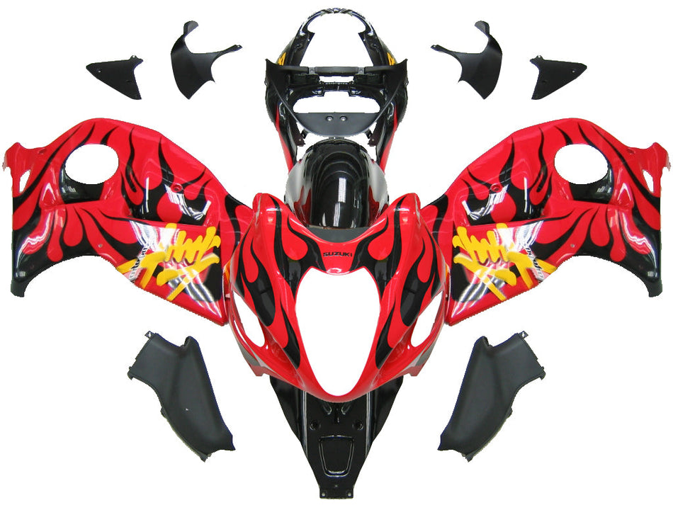 Amotopart Suzuki Hayabusa GSXR1300 1999-2007 Kit de carénage rouge et flamme noire