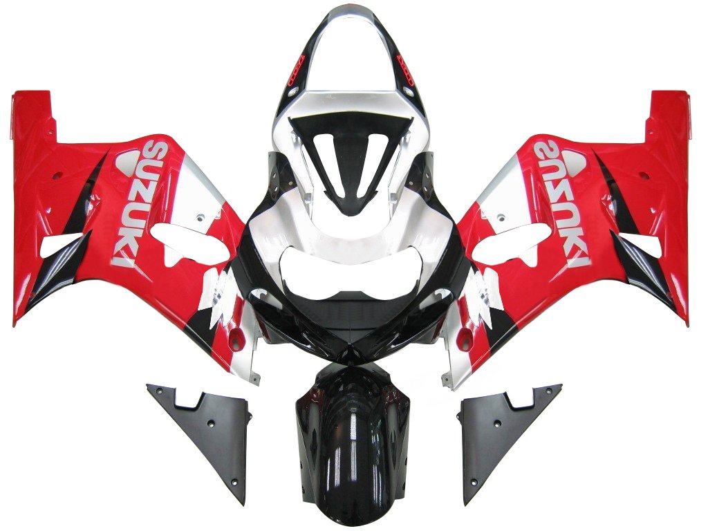 Amotopart Verkleidung Suzuki 600 2001-2003 Verkleidung GSXR Racing Red & Silver Fairing Kit