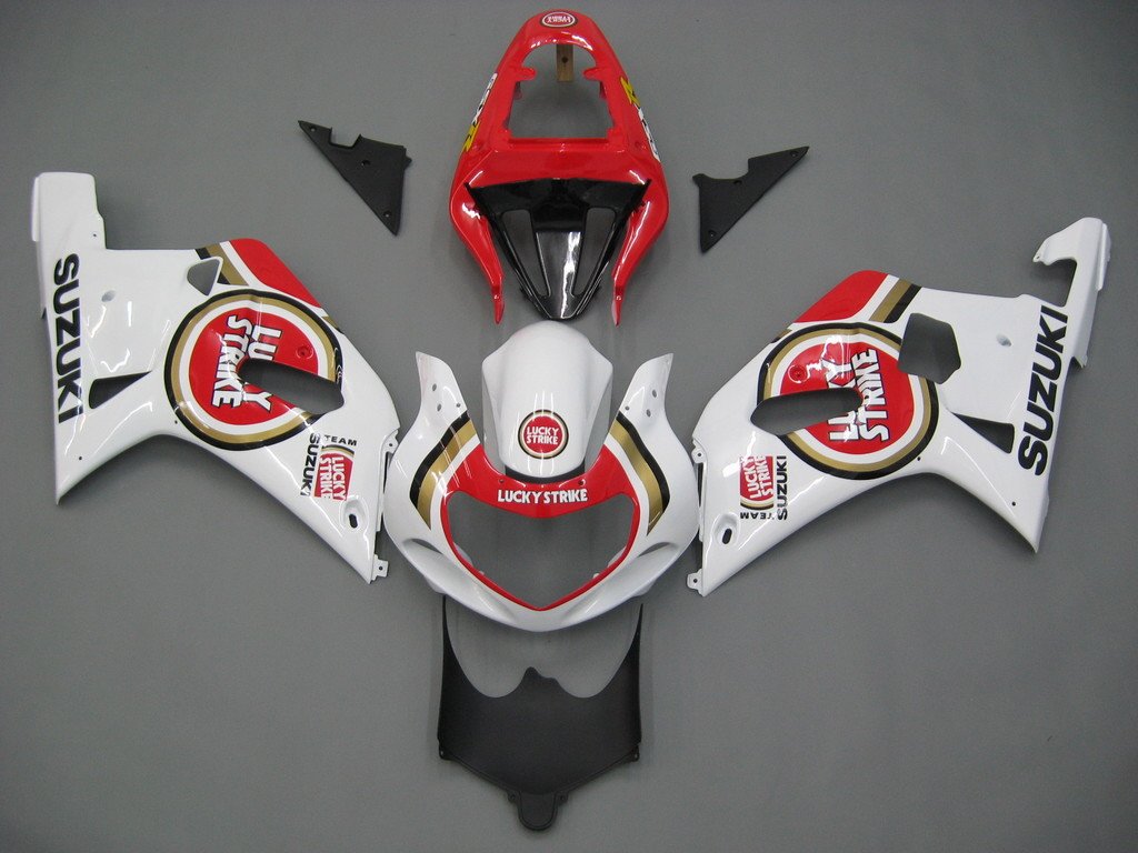 Amotopart Verkleidung Suzuki GSXR 600 2001-2003 Verziehung Lucky Strike Racin White & Red Verkeller Kit