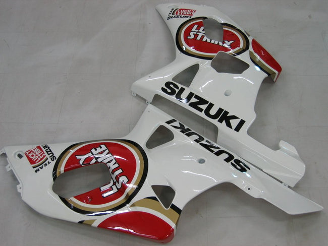 Amotopart Verkleidung Suzuki GSXR 600 2001-2003 Verziehung Lucky Strike Racin White & Red Verkeller Kit