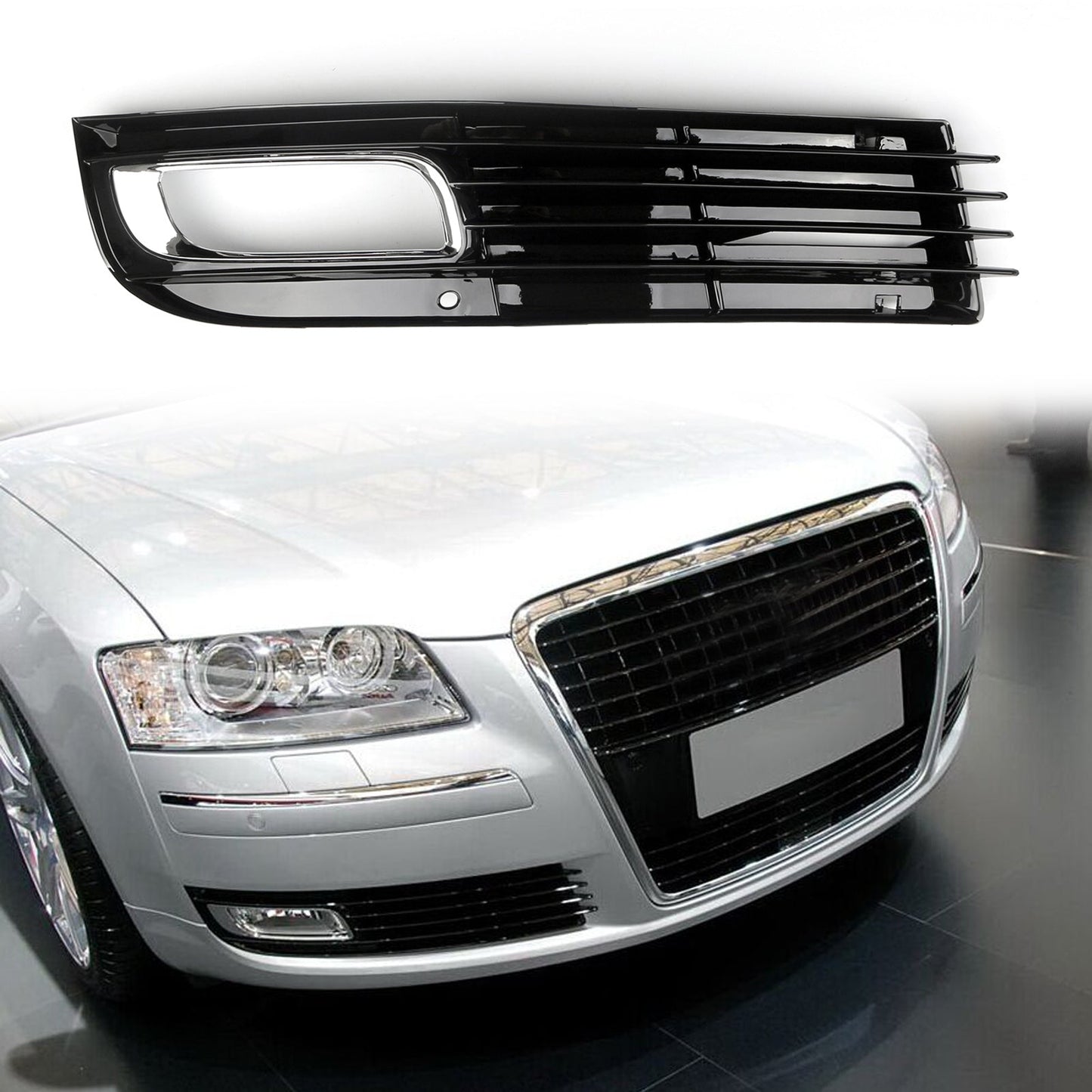 Grille antibrouillard de calandre de pare-chocs inférieure de voiture en ABS avec placage chromé pour Audi A8 D3 (08-10) Générique