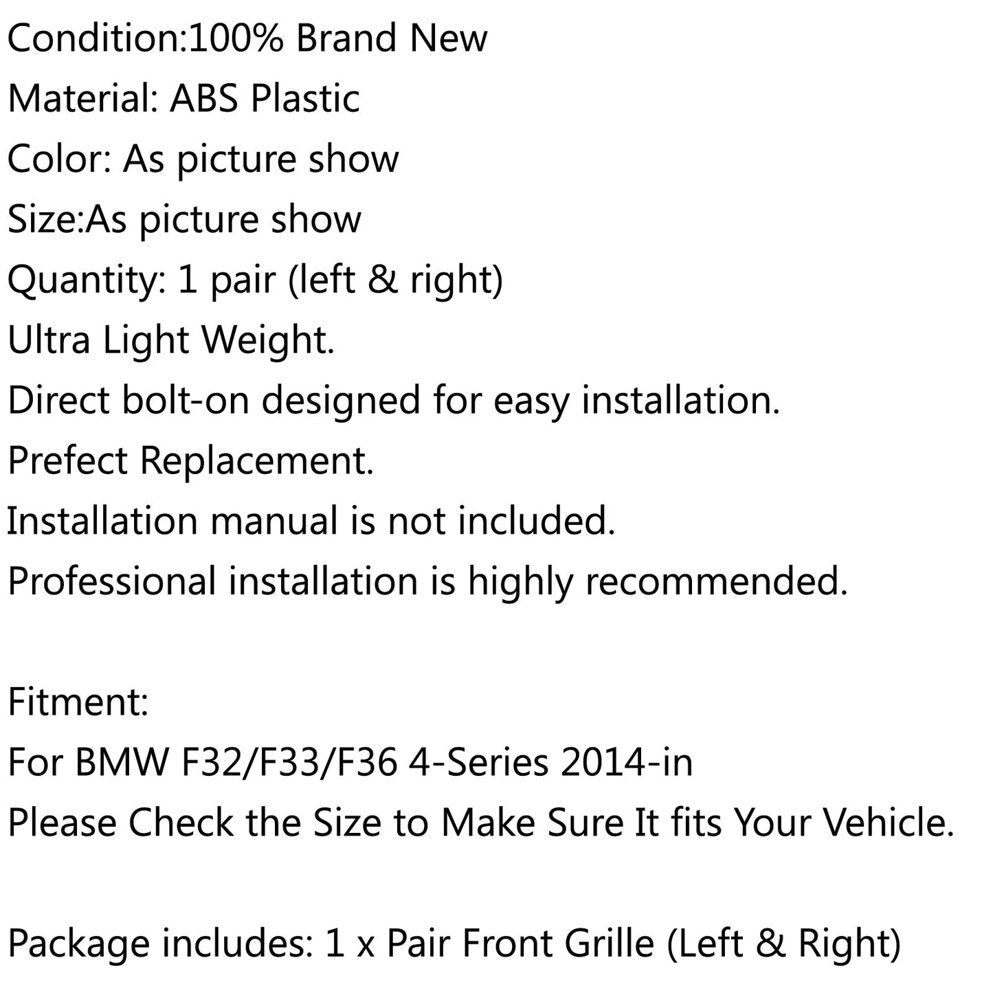 Calandre double lamelle M4 Sport Grill pour BMW F32 F33 F36 F82 (2014+) Noir brillant Générique Générique