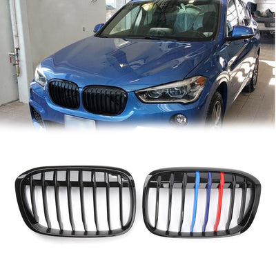 1Pair Gloss Black M-Color Front Kidney Grill Grille For BMW F48 F49 X1 216+