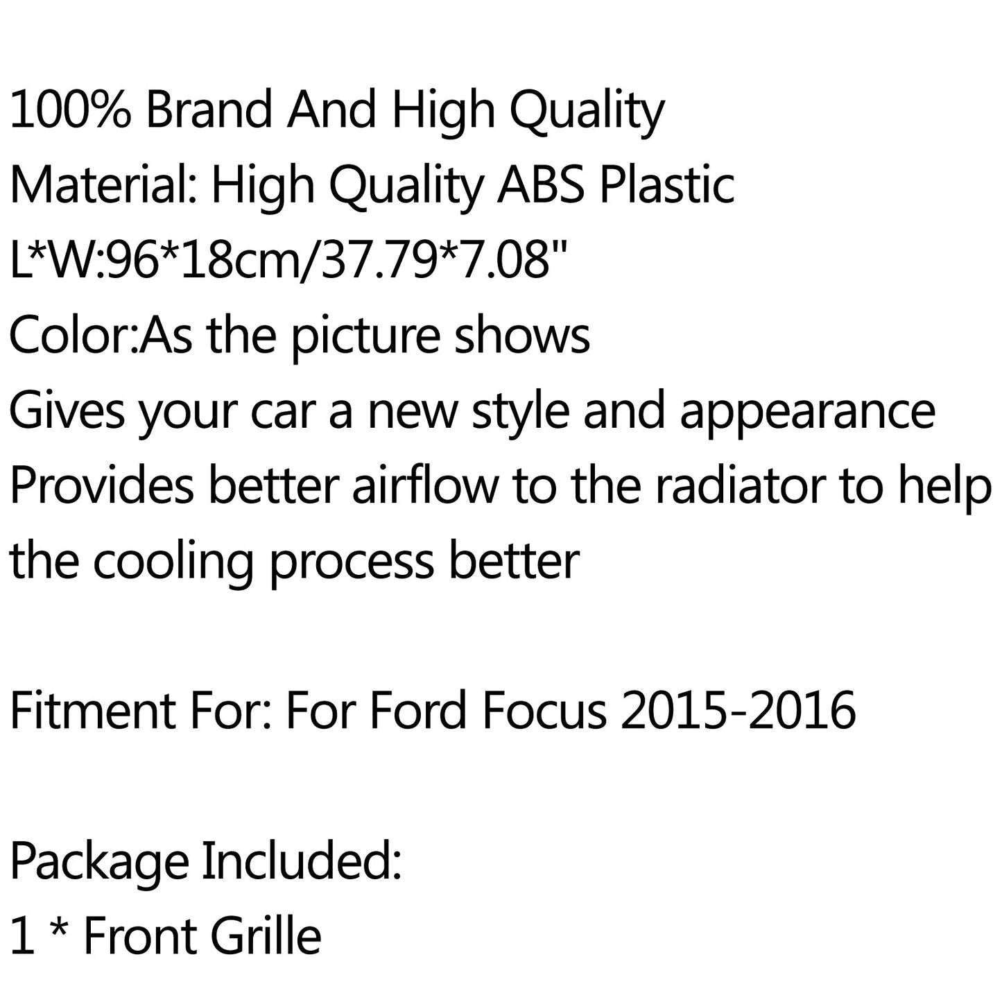 Grille de pare-chocs avant ABS noir brillant nid d'abeille pour Ford Focus (2015-16) Generic
