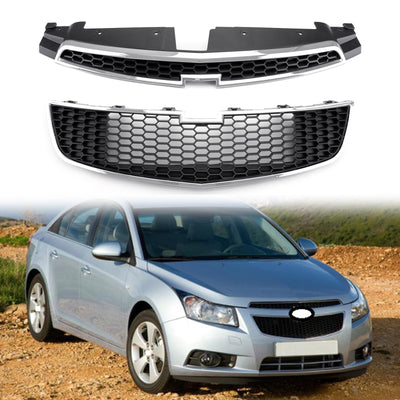 2PC Front Bumper Upper + Lower Grille Inserts Trim Covers For 09-15 Chevy Cruze