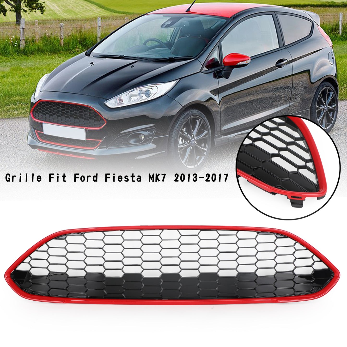 Grille de pare-chocs avant supérieure nid d'abeille Ford Ford Fiesta Zetec-S 2013-2017 Rouge Générique