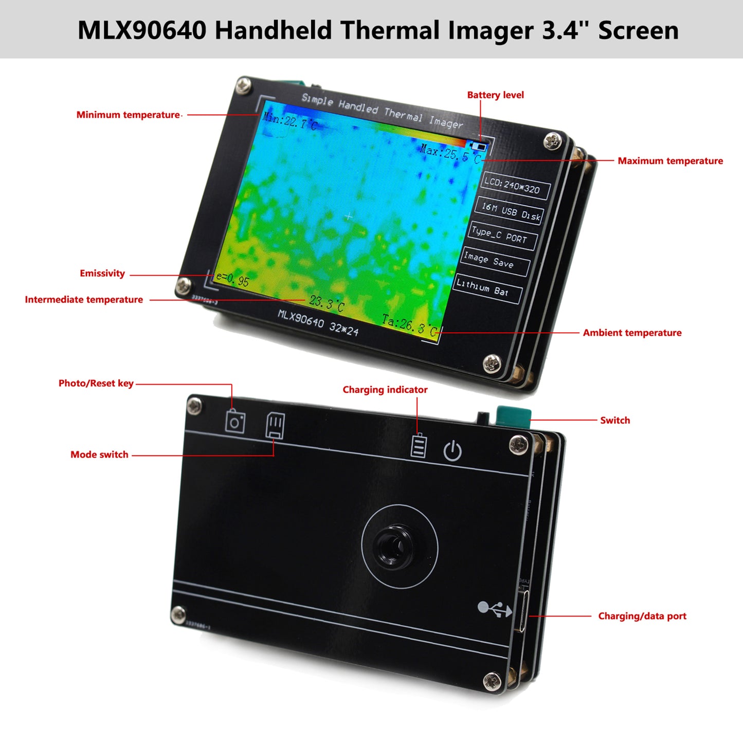 MLX90640 2,8" Wärmebildkamera Wärmebildkamera für Elektronikreparaturen