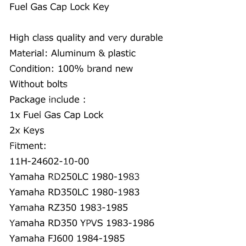 Fuel Gas Tank Key Oil Cap For Yamaha TW2 XT6 FJ6 XZ55 XS4 XJ65 RZ35