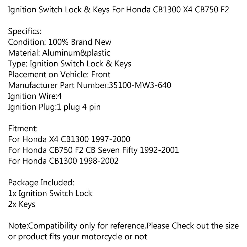Ignition Switch Lock Keys 351-MW3-64 For Honda X4 CB13 CB75 F2