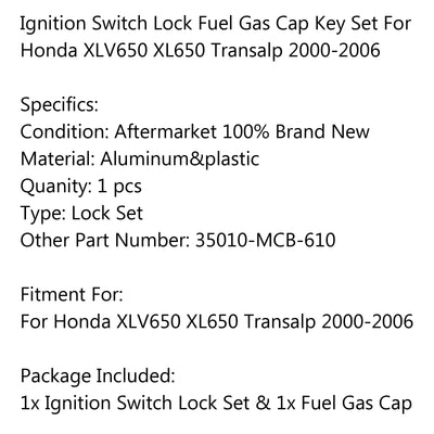 Ignition Switch Lock Fuel Gas Cap Set For Honda XLV65 XL65 Transalp 2-26