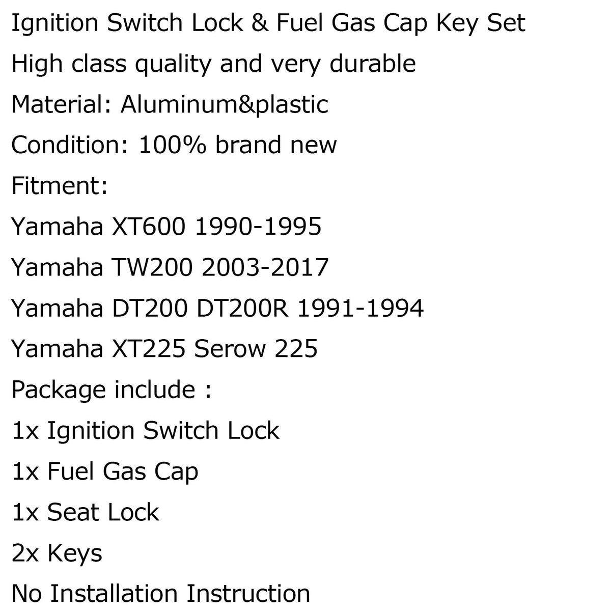 Ignition Switch Seat Gas Cap Cover Lock Key Set For Yamaha XT6 TW2 XT225