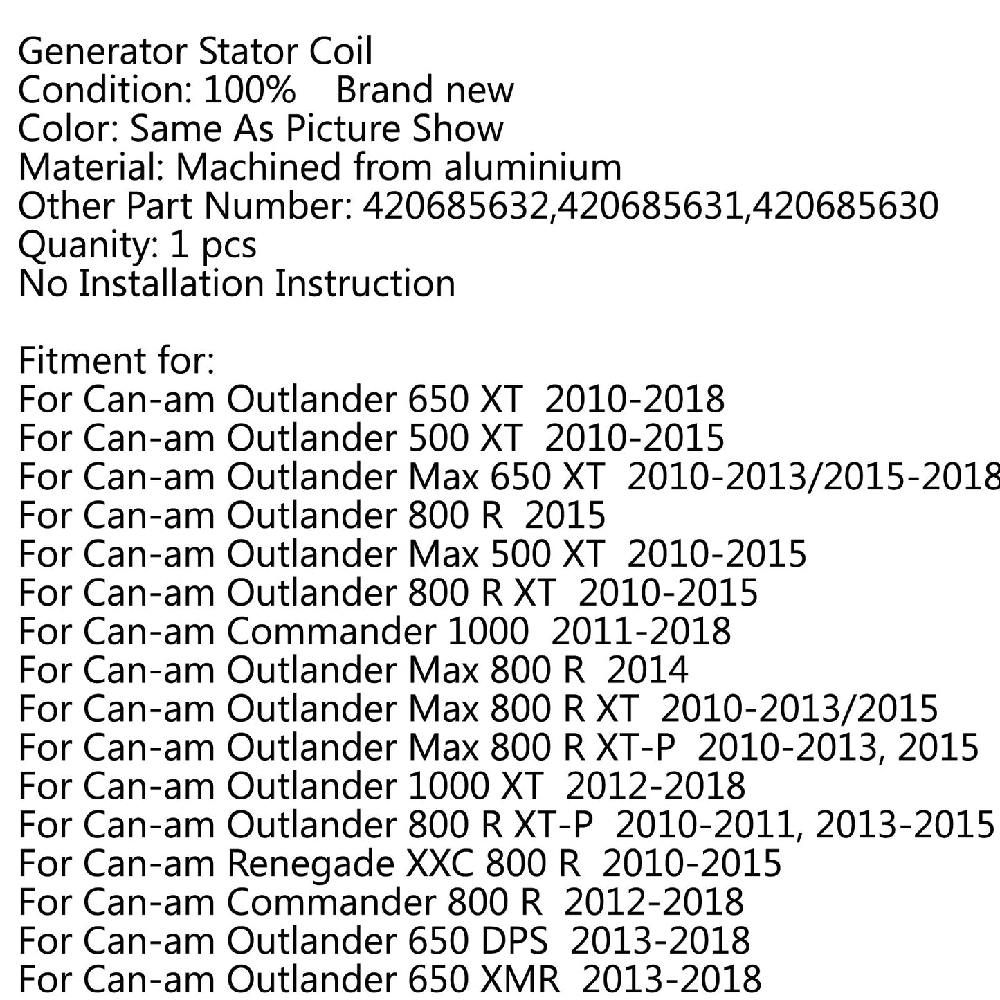 Magnetengenerator Statorspule für Can-Am Outlander 650 XT (10-18) Commander 1000 Generikum