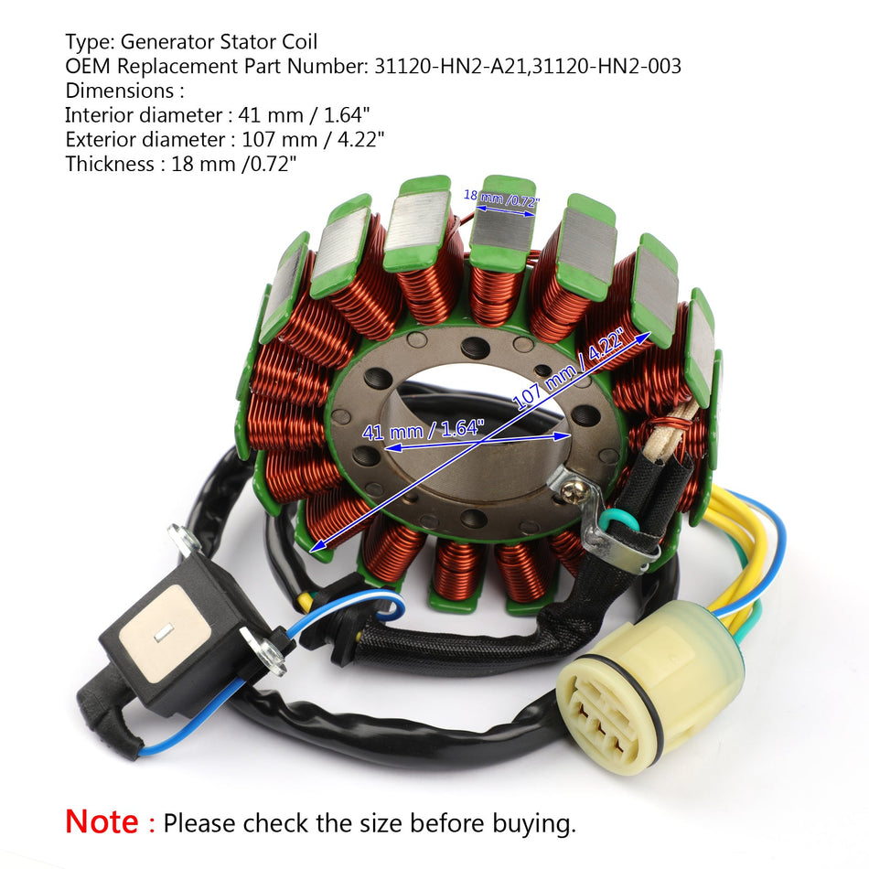 Bobine de stator de générateur 31120-HN2-A21 pour Honda TRX500 Foreman Rubicon 500 01-2014 générique