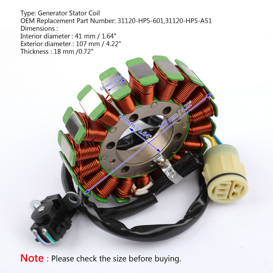 Bobine de stator de générateur pour Honda TRX420 Rancher FE FM 2007 2008 2009 2010-2013 générique