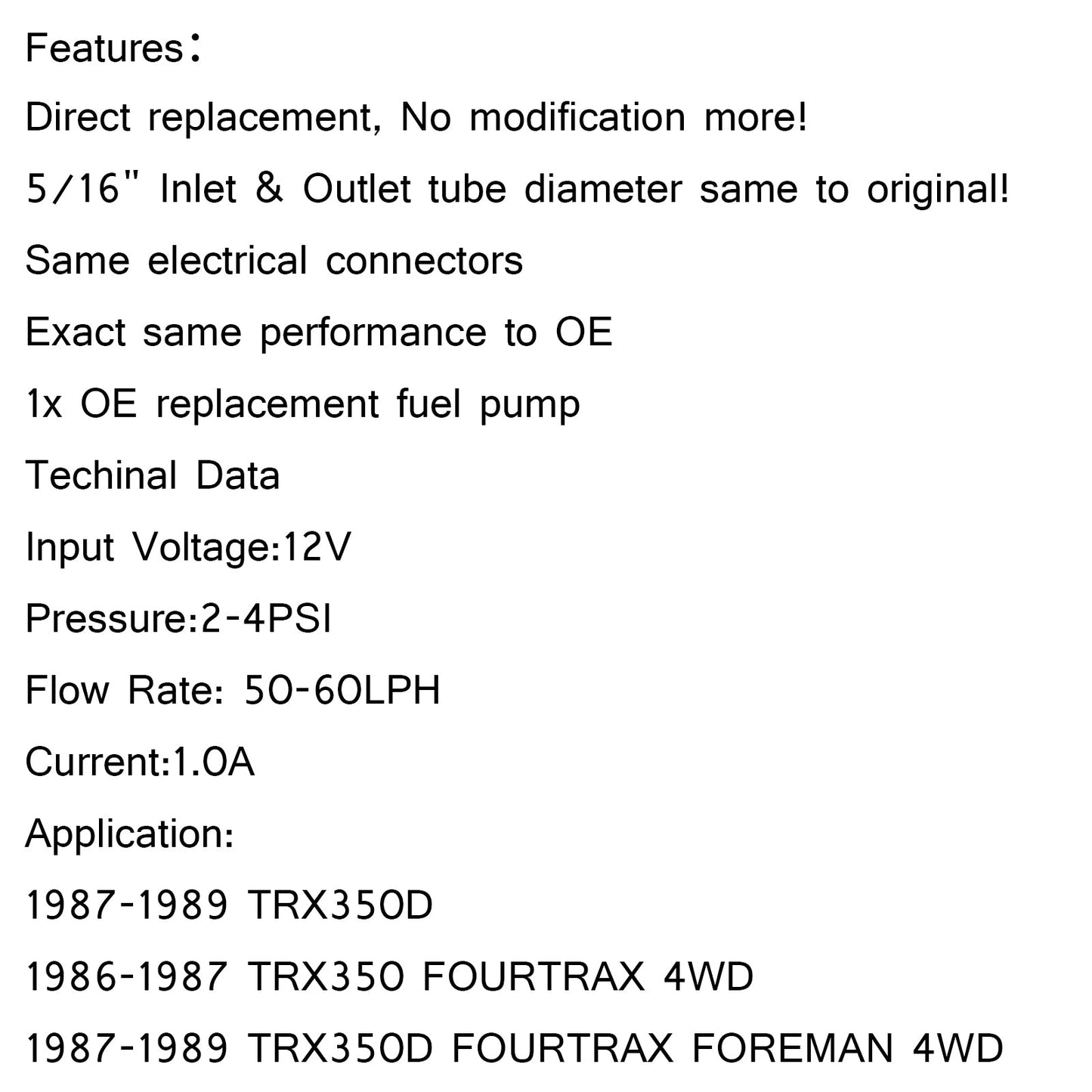 Pompe à essence pour Honda Fourtrax 350 TRX350 4x4 1986-1987 16710-HA7-672 Générique