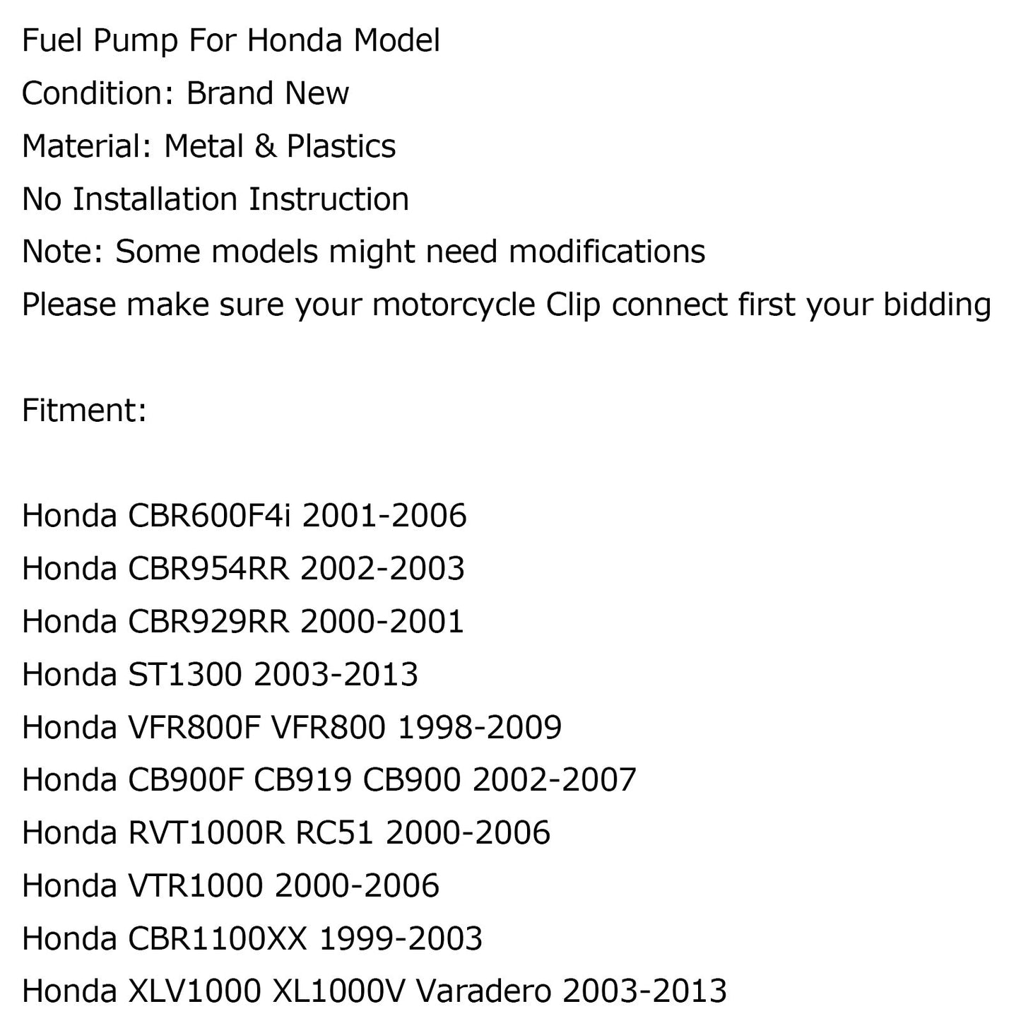 Kraftstoffpumpe für Honda CBR929RR CBR954RR RVT1000R 02-06 ZX-12R ST1300 03-13 GENERICAL