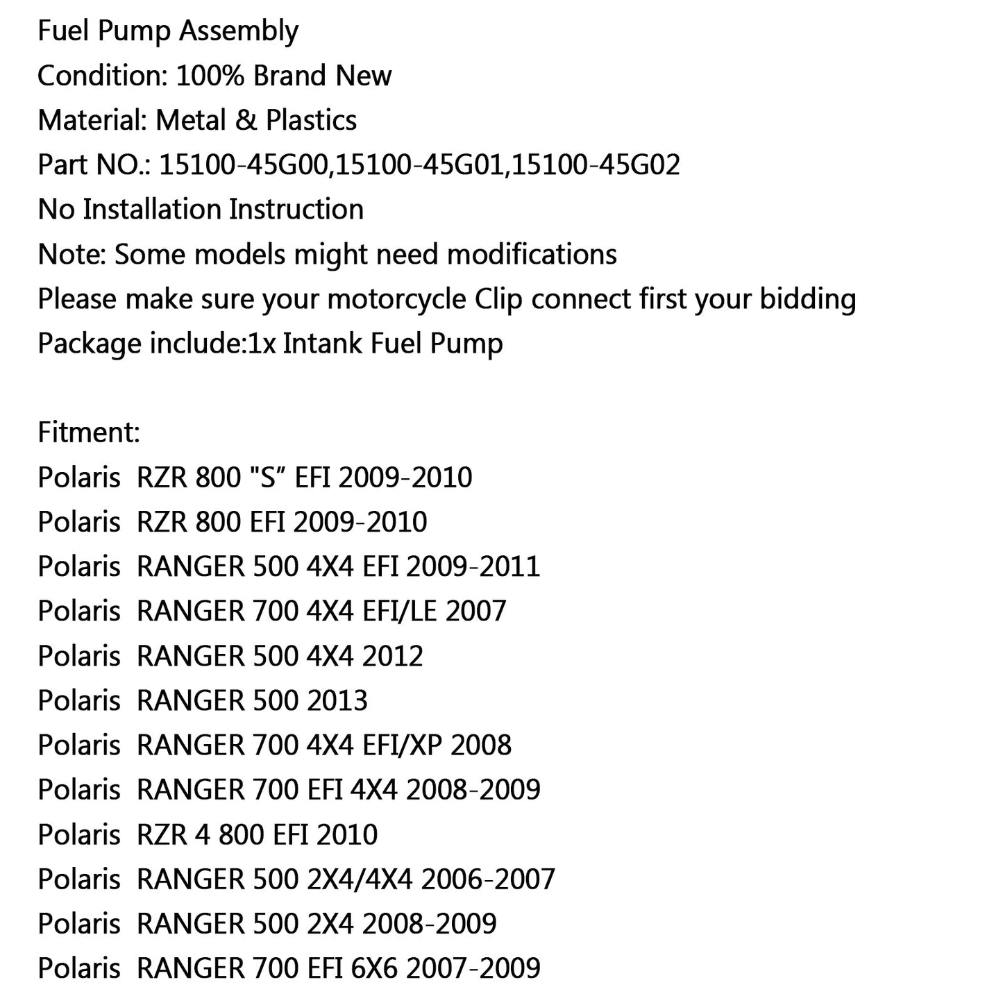 Neue Kraftstoffpumpe für Hpolaris RZR 800 S EFI 09-10 700 4x4 EFI/LE 500 2X4 2006 Generic Generic