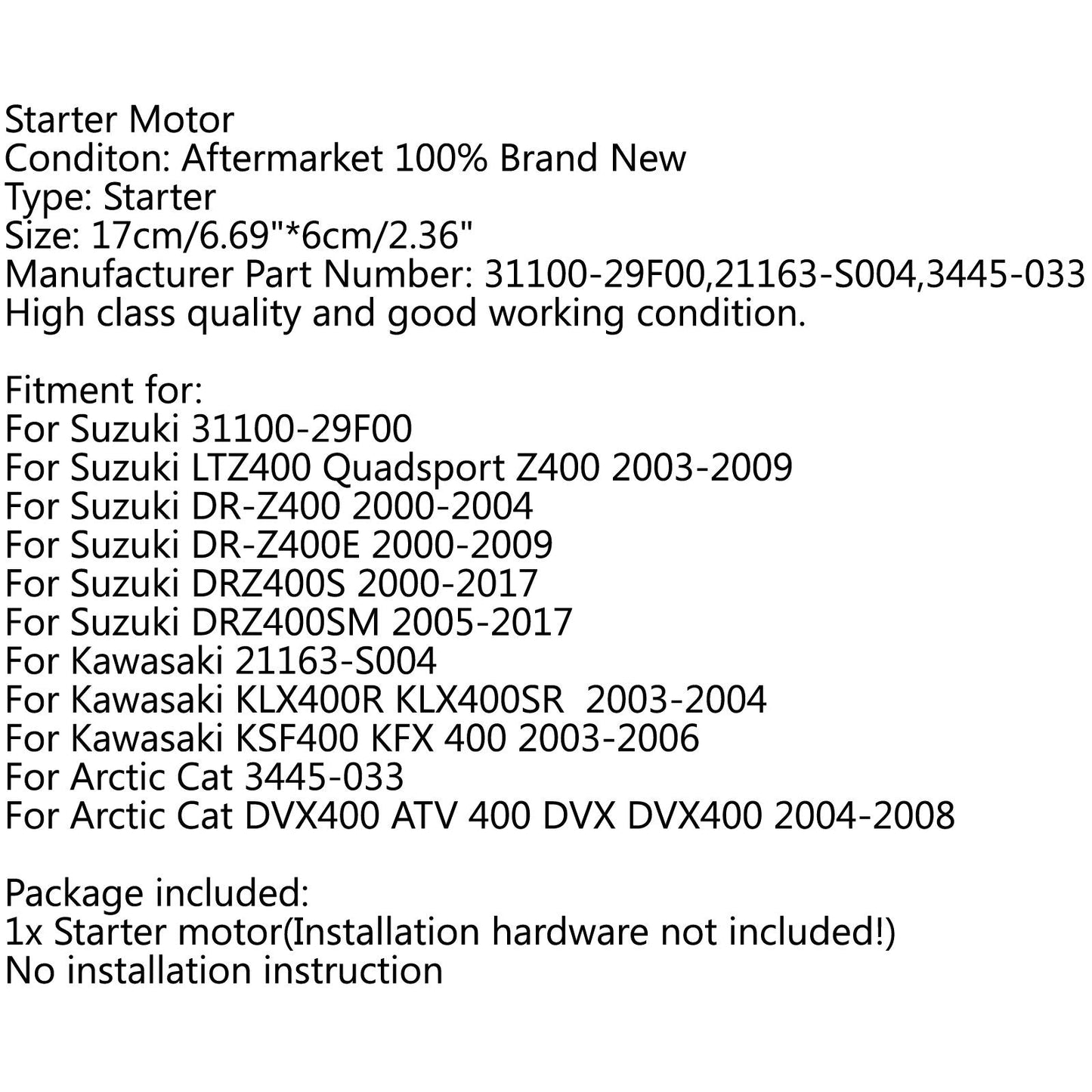 Starter für Suzuki LT-Z400 LT-Z400Z QuadSport 2003-2009 31100-29F00 18718 495769 Generika