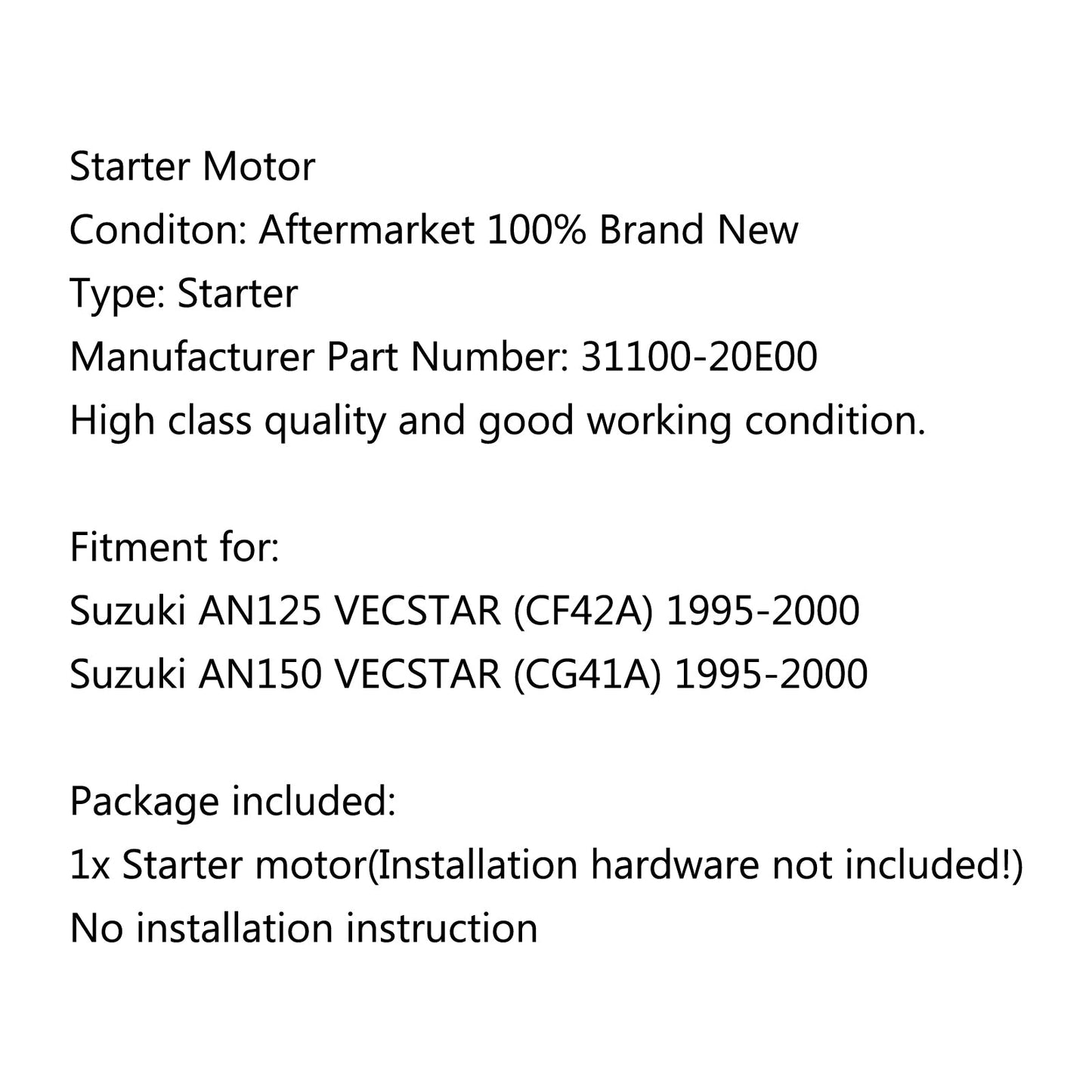 Motorstarter für Suzuki AN125 Vecstar (CF42A) AN150 Vecstar (CG41A) 1995-2000 Generika