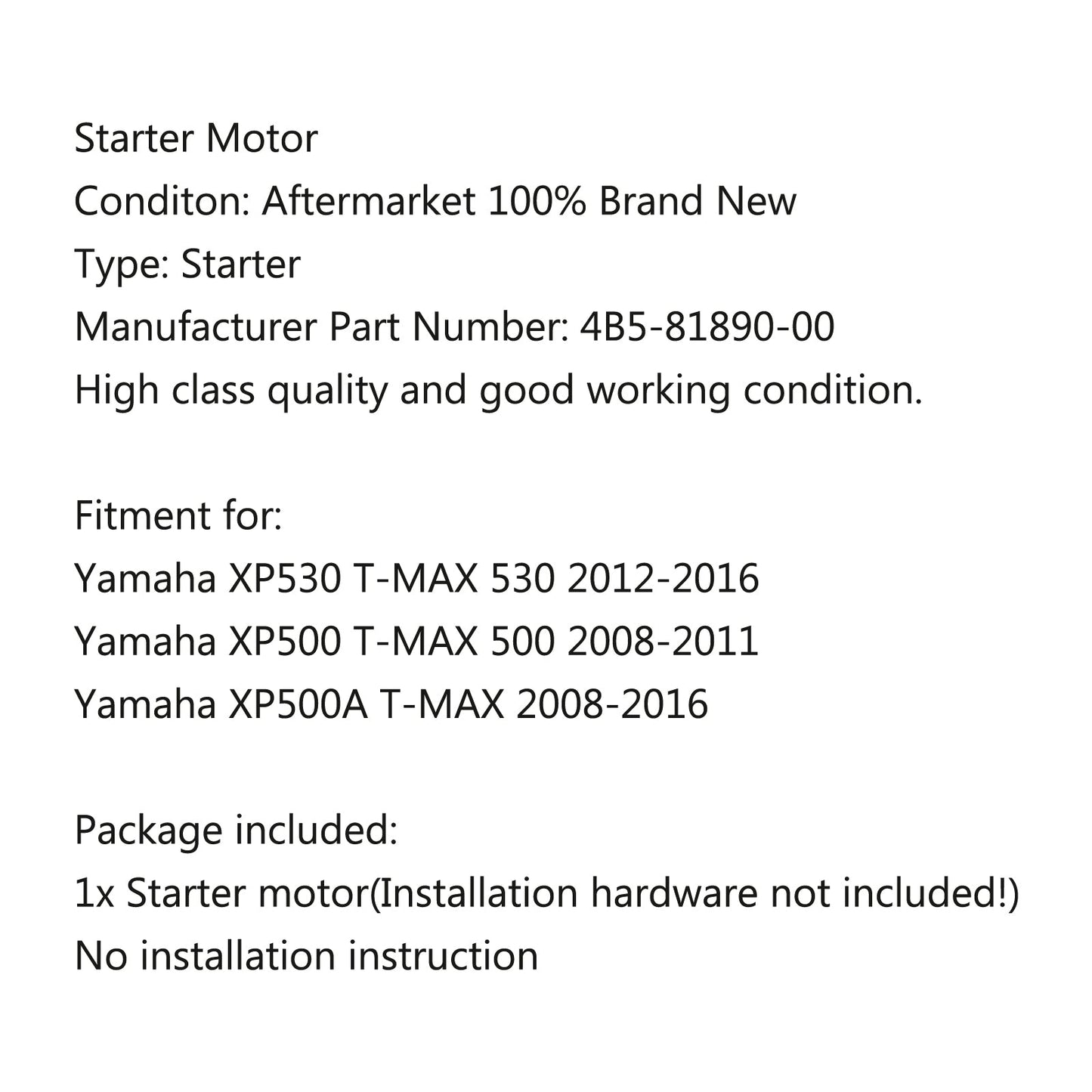 Motorstarter für Yamaha XP530 T-Max 530 2012-2016 XP500 T-Max 500 2008-2011 Generic