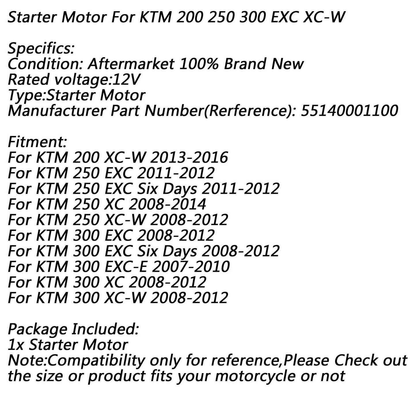Elektromotor für KTM 200 XC-W 2013-2016 250 300 Exc XC XC-W Sechs Tage Generikum