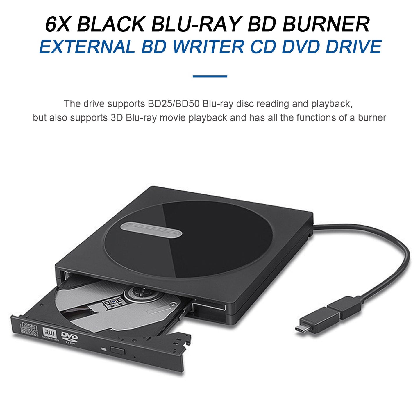 Graveur Blu-ray 6X USB externe Super Slim BD DVD CD RW graveur de disque lecteur de film