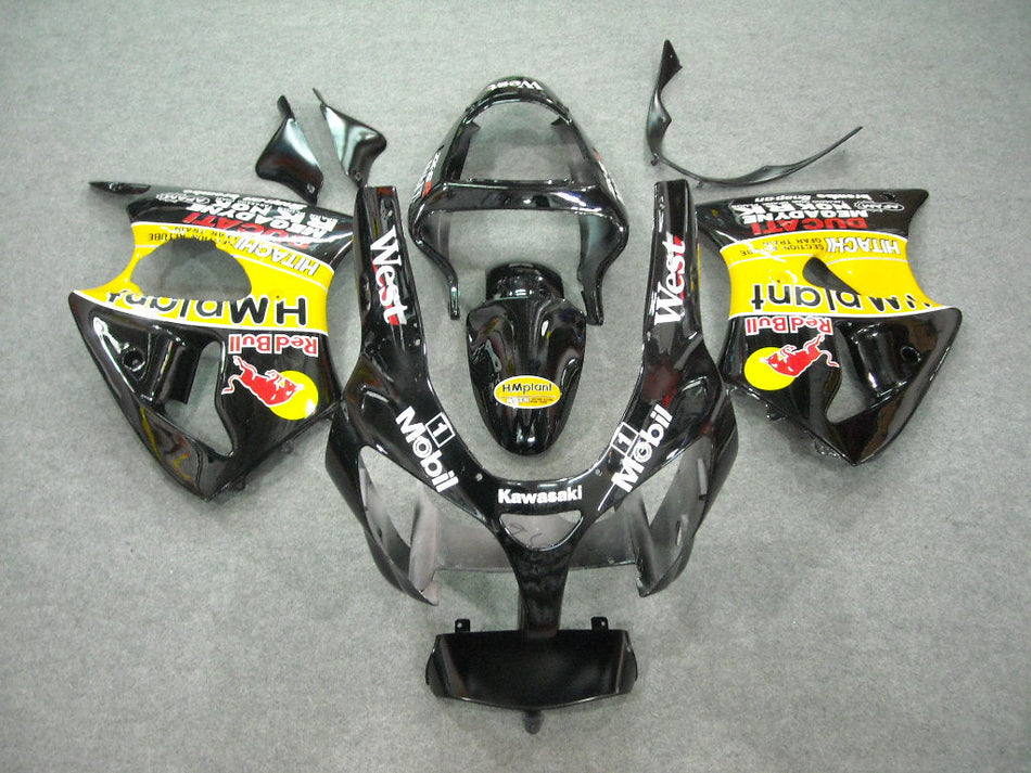 Amotopart 2000-2002 Kawasaki ZX6R Kit de carénage noir et jaune