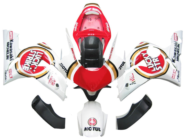 Amotopart 2003-2004 Kawasaki ZX6R Verkleidung Multi White & Red Kit