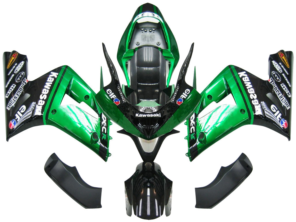 Amotopart 2003-2004 Kawasaki ZX6R Verkleidung Multi Green & Black Kit