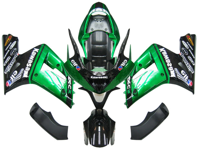 Amotopart 2003-2004 Kawasaki ZX6R Verkleidung Multi Green & Black Kit