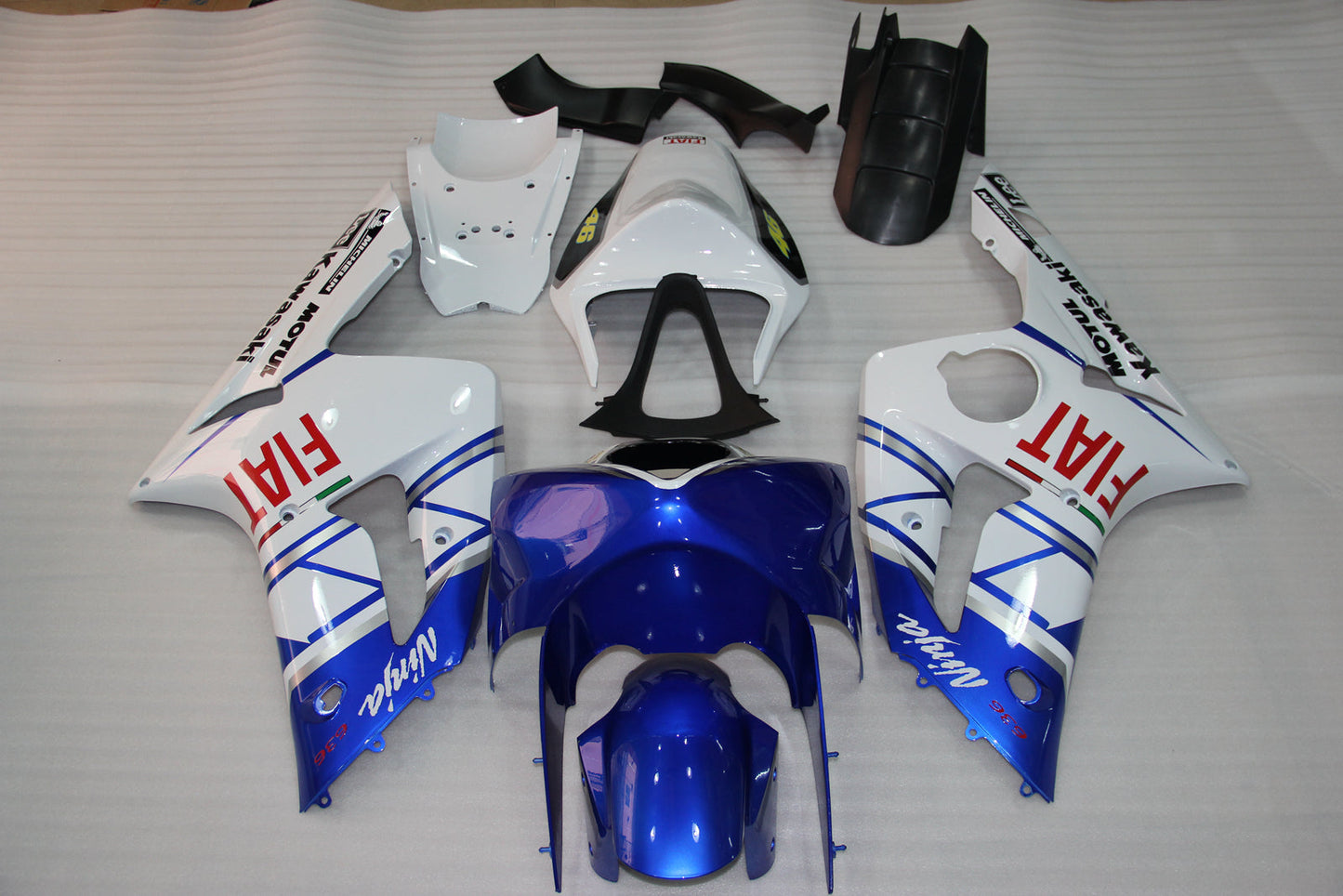 Amotopart 2003-2004 Kawasaki ZX6R Verkleidung White & Blue Kit