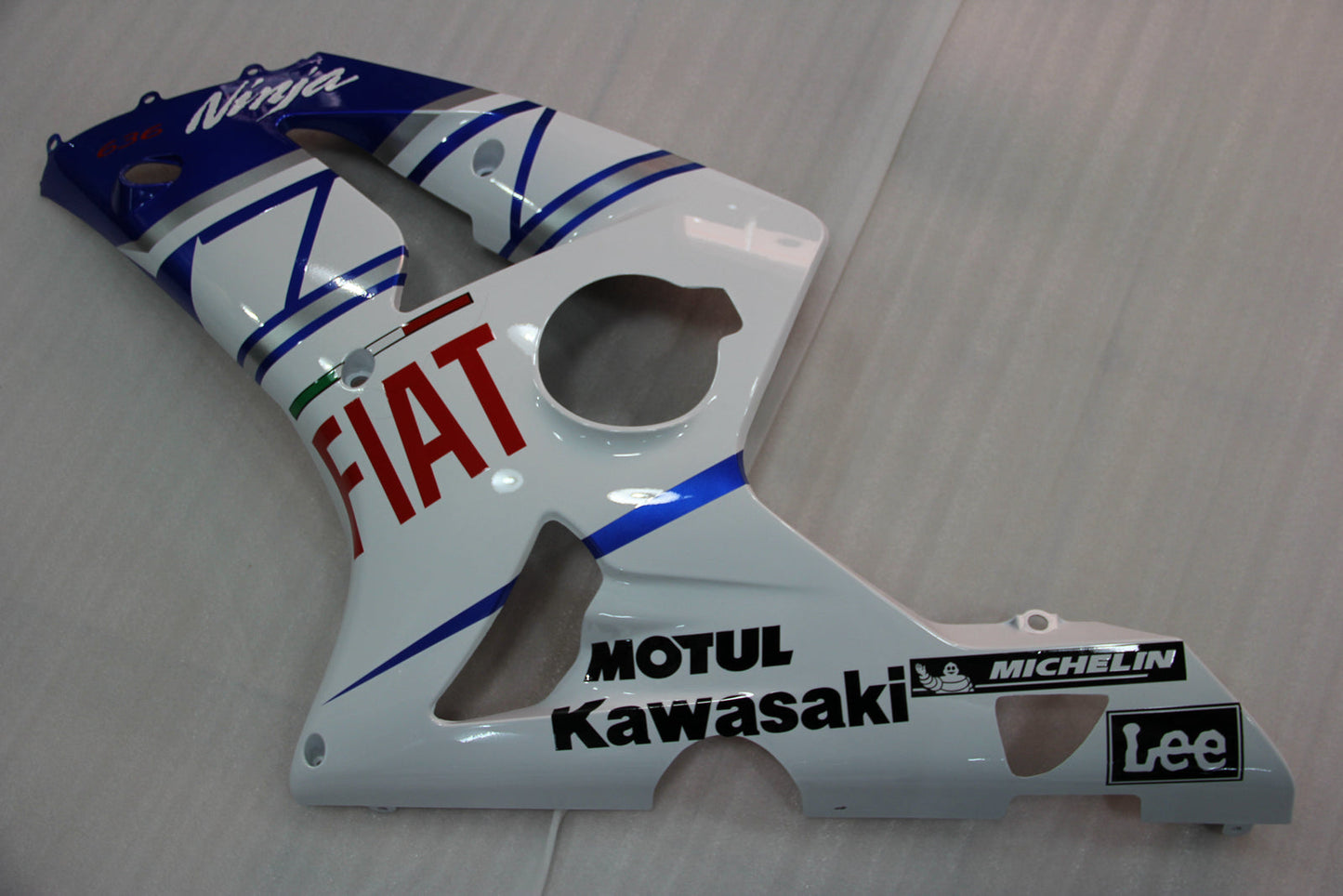 Amotopart 2003-2004 Kawasaki ZX6R Verkleidung White & Blue Kit