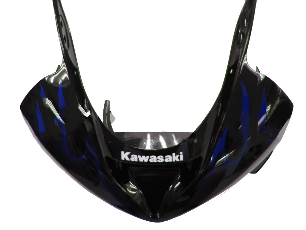 Amotopart 2003-2004 Kawasaki ZX6R Kit de carénage noir et flamme bleue