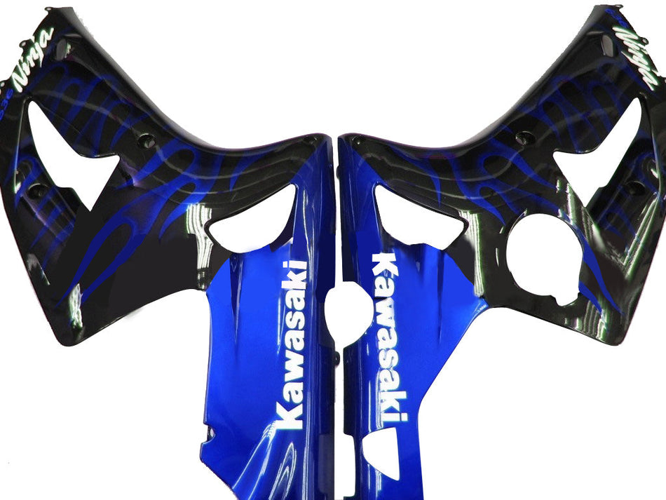 Amotopart 2003-2004 Kawasaki ZX6R Fairng Black & Blue Flame Kit
