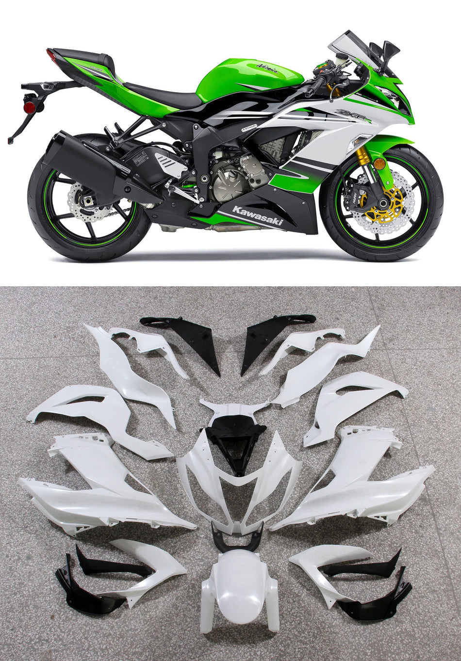 Amotopart-Fügsamkeiten 2013-2018 Plastik Kawasaki ZX6R 636 Grüne Weiß Ninja Rennsport Generika