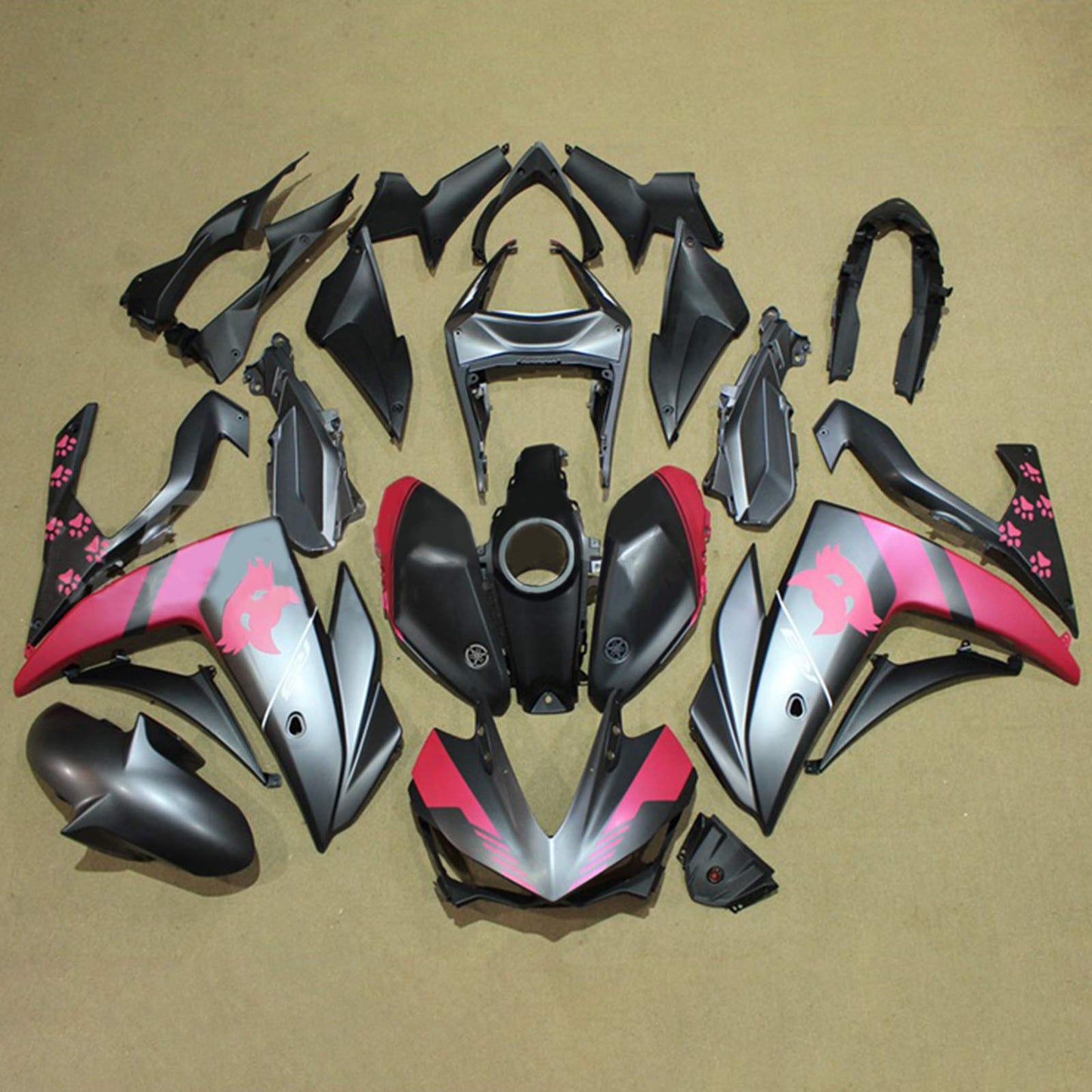 Amotopart-Verkaufskit Yamaha 2014-2018 YZF R3 & 2015-2017 YZF R25 Black Pink Fairing Kit