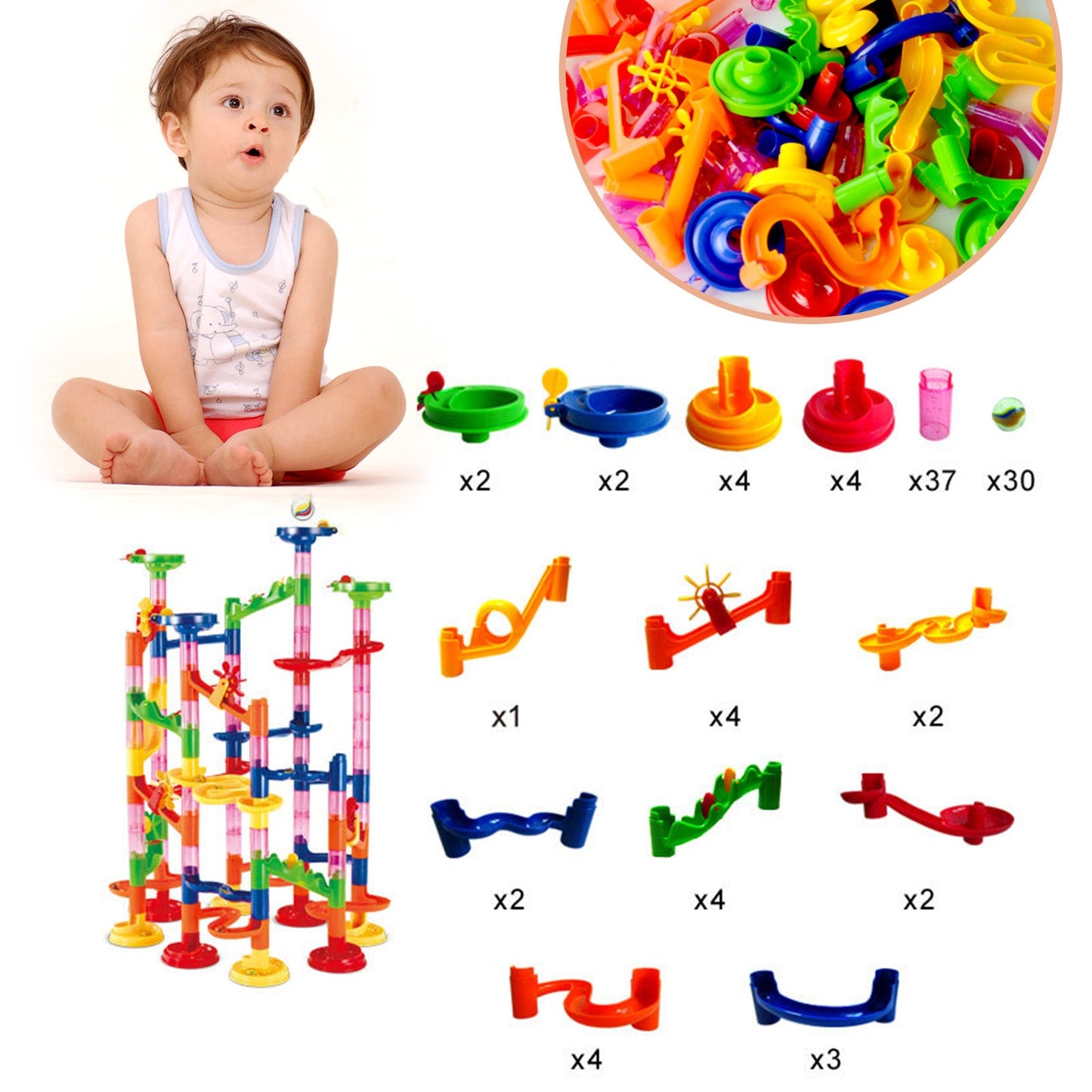 105pcs Kids Marble Run Race Set Eisenbahnbausteine Baugleis Spielzeug