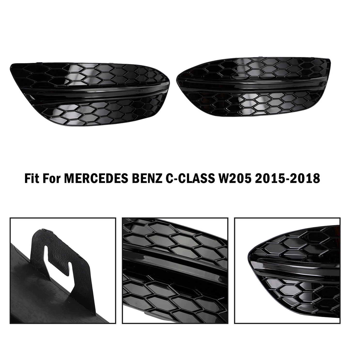 MERCEDES BENZ C CLASS W205 2015-2018 Base Sedan 2PCS Couverture de phare antibrouillard