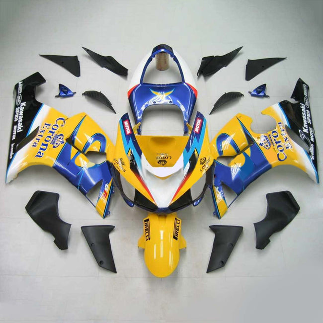 Amotopart Kawasaki 2005-2006 ZX6R 636 Yellow Blue Fairing Kit