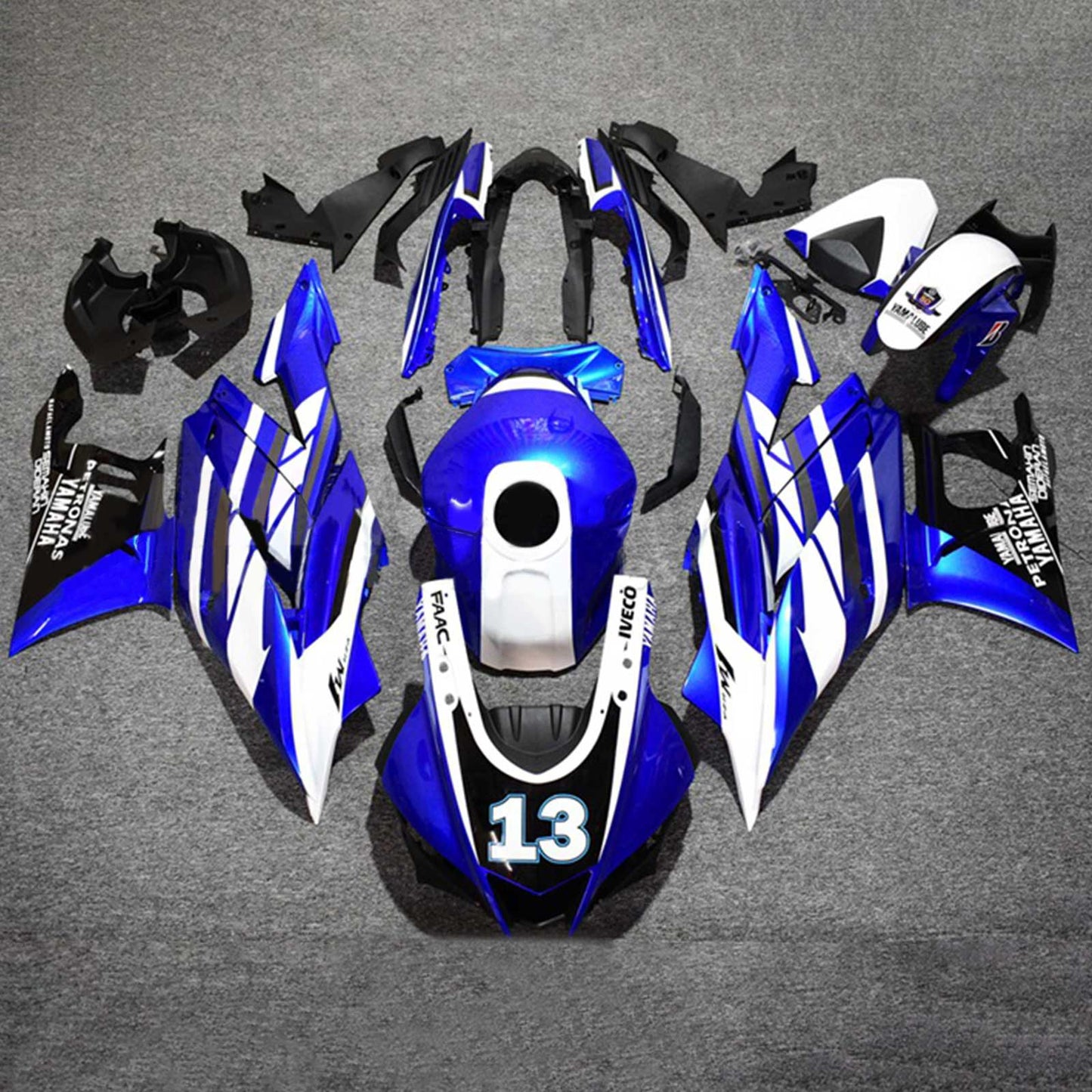 Amotopart Yamaha 2019-2021 YZF R3/YZF R25 Blue Mix White Fairing Kit