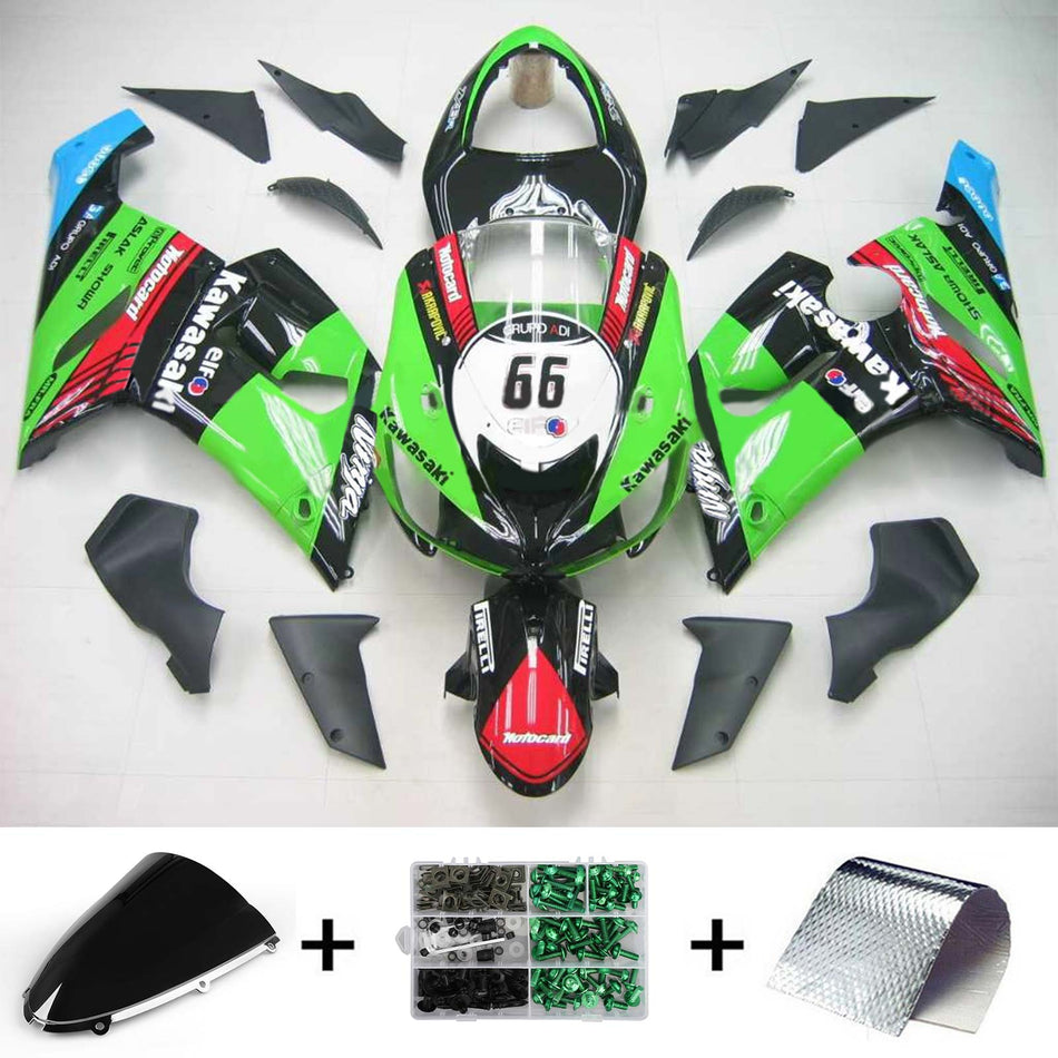 Amotopart Kawasaki 2005-2006 ZX6R 636 Schwarzes farbenfrohes Verkleidungskit