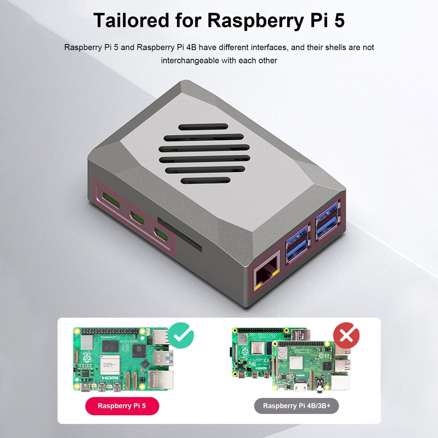 Silver Shadow Shell Raspberry pi5 Schutzbox, ABS-Material, Drehzahlregelung, Lüfter