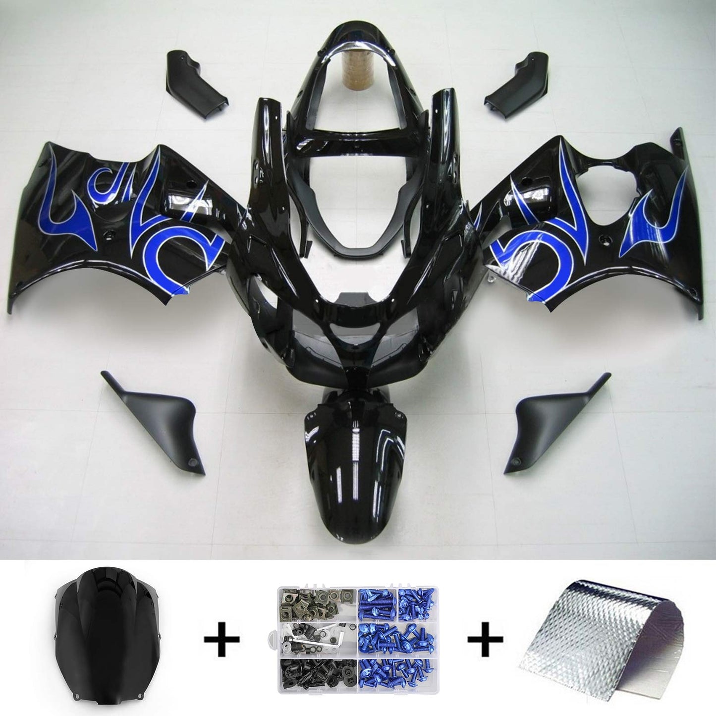 Kit de peur Amotopart Kawasaki 2000-2002 ZX6R 636 Black Mix Blue