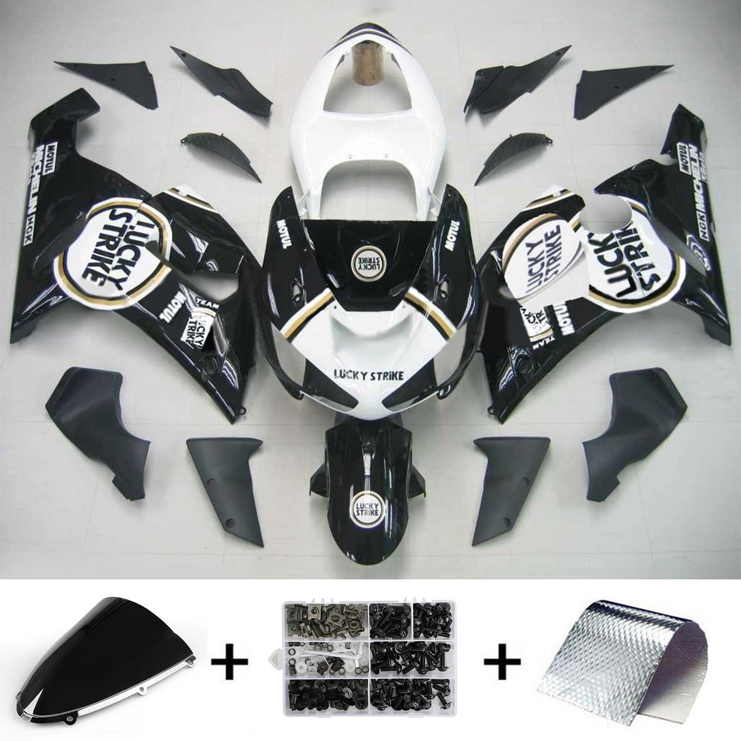 Amotopart Kawasaki 2005-2006 ZX6R 636 White Black Lucky Fearing Kit