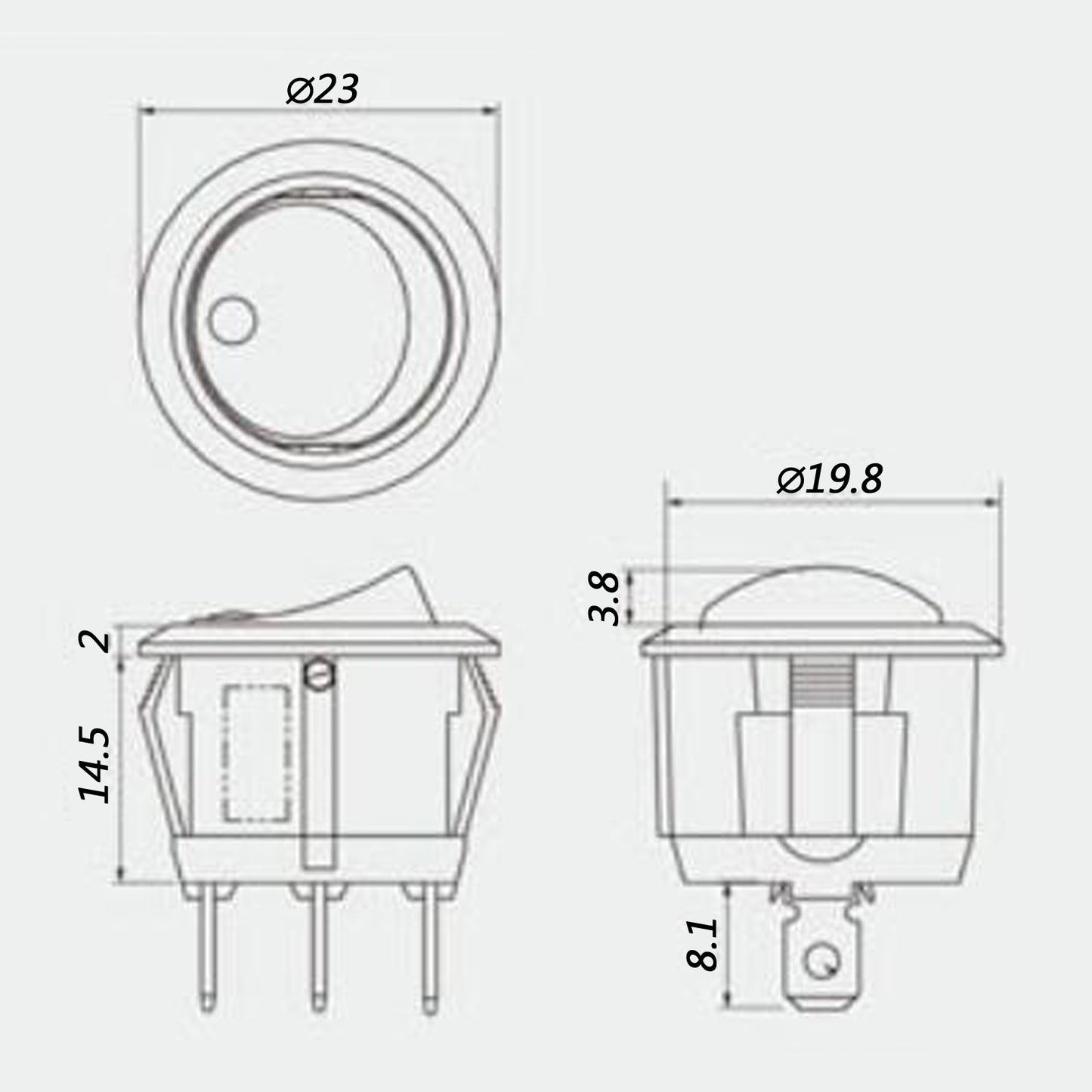 R13-112A Round Boat Rocker Switch SPST 2Pin ON-OFF 6A/250VAC 10A/125VAC